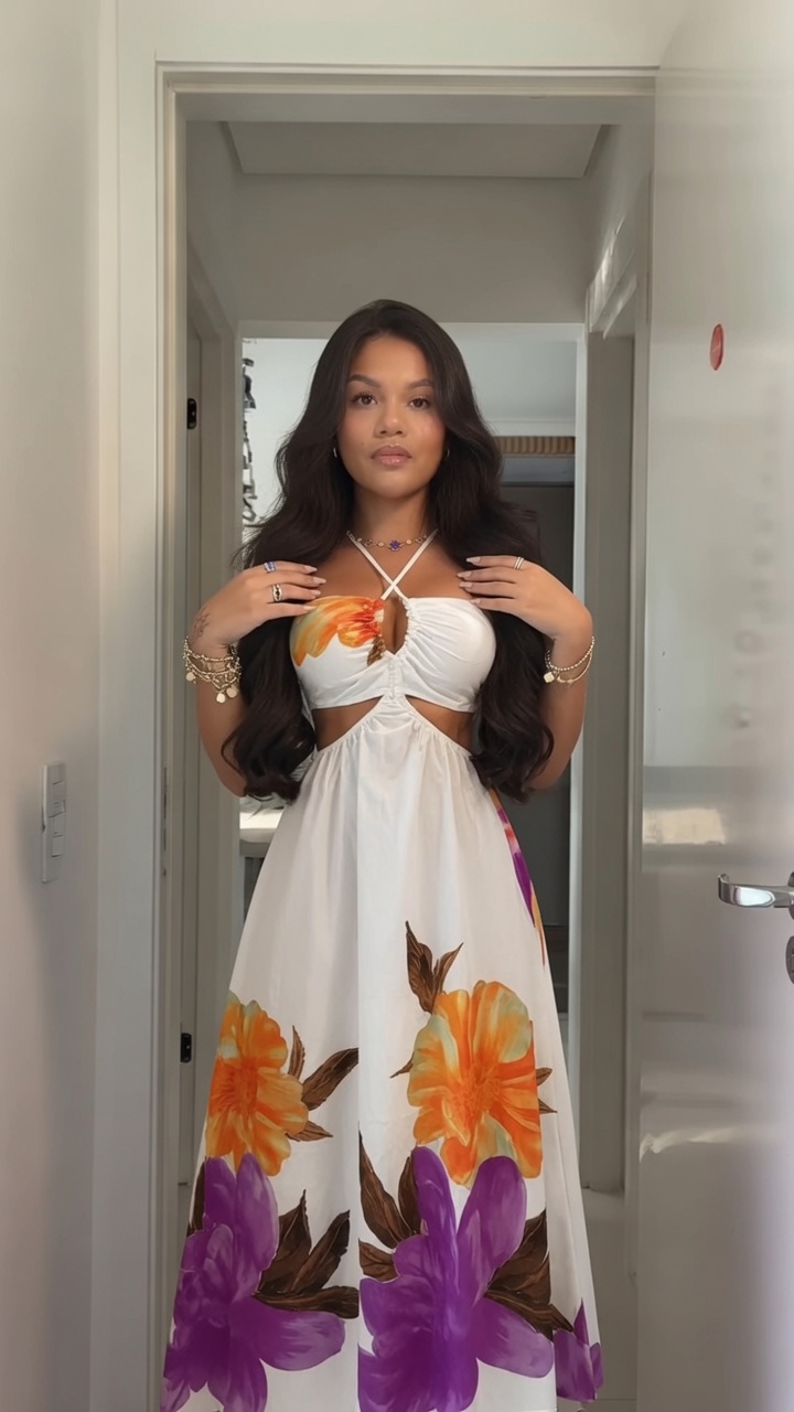 Vestido Longo Bela Estampado Branco floral