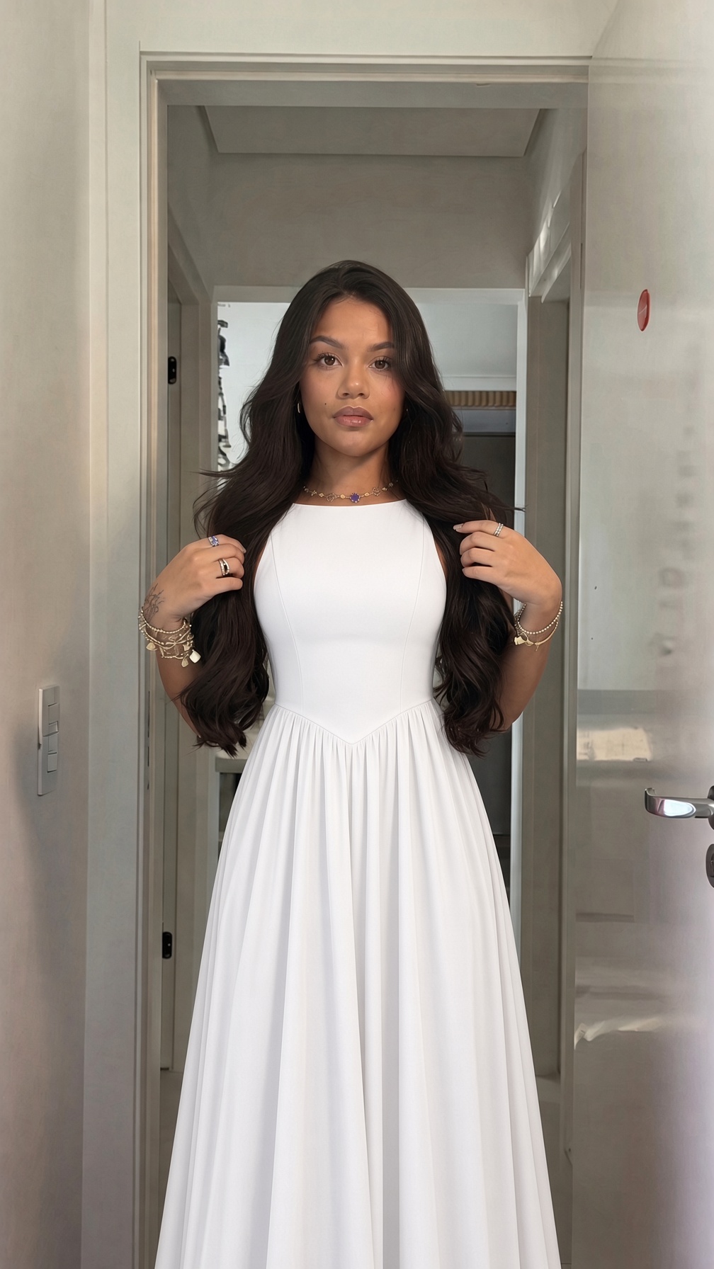 Vestido Longo Evasê Gola Redonda
