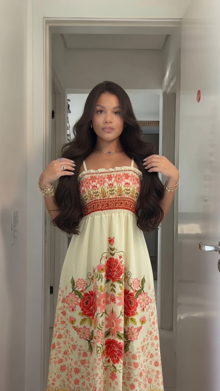 Vestido Longo Alana Estampado Creme floral